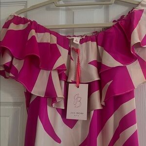 JB by Julie Brown Pink and Gold One-Shoulder Ruffle Dress